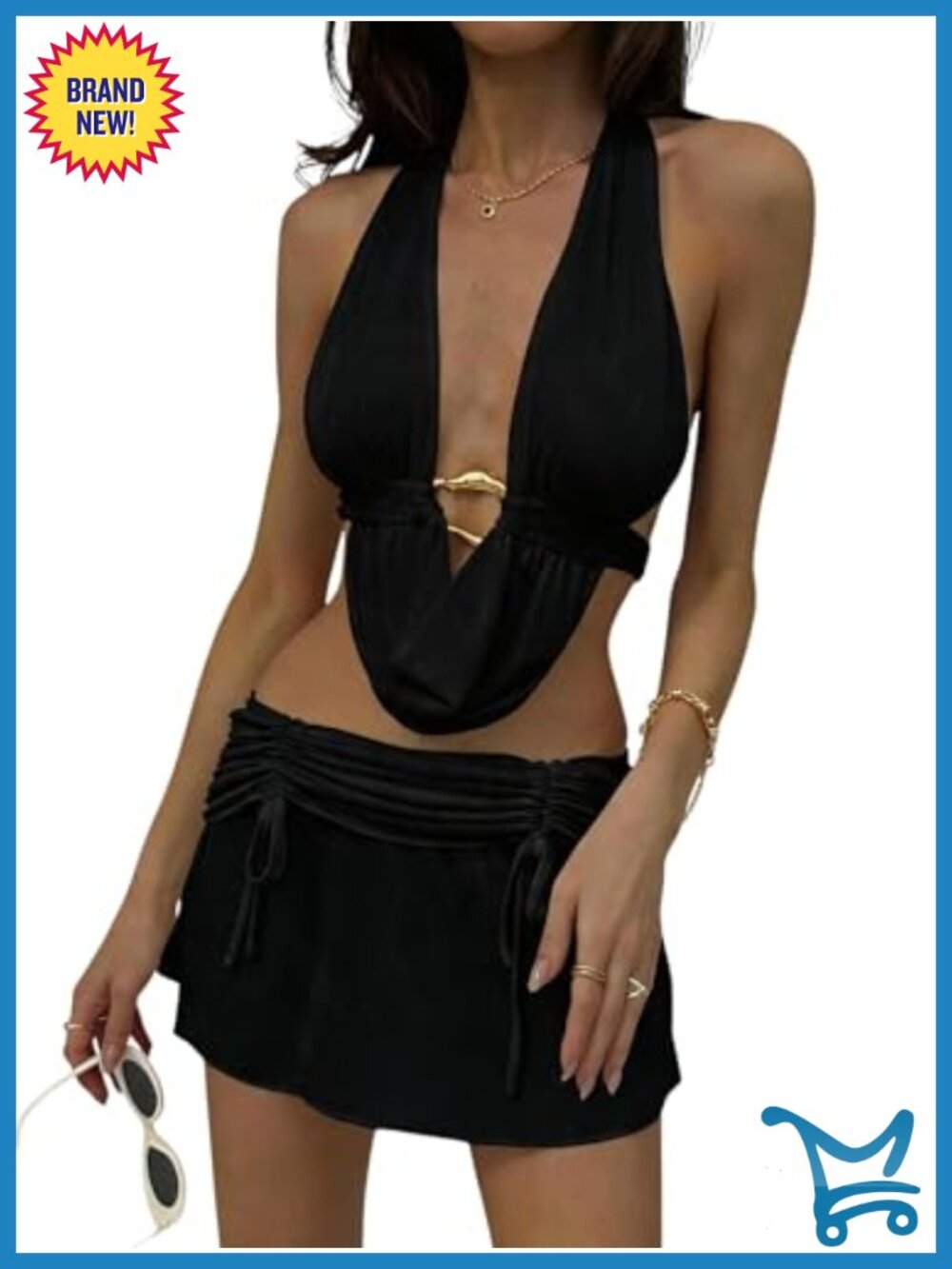 Women's 2 Piece Sleeveless Halter Top and Mini Skirt Set Party Clubwear